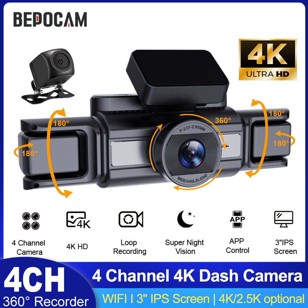 Panoramic Dash Cam 360 - BEPOCAM Dash Cam 4CH 4K per