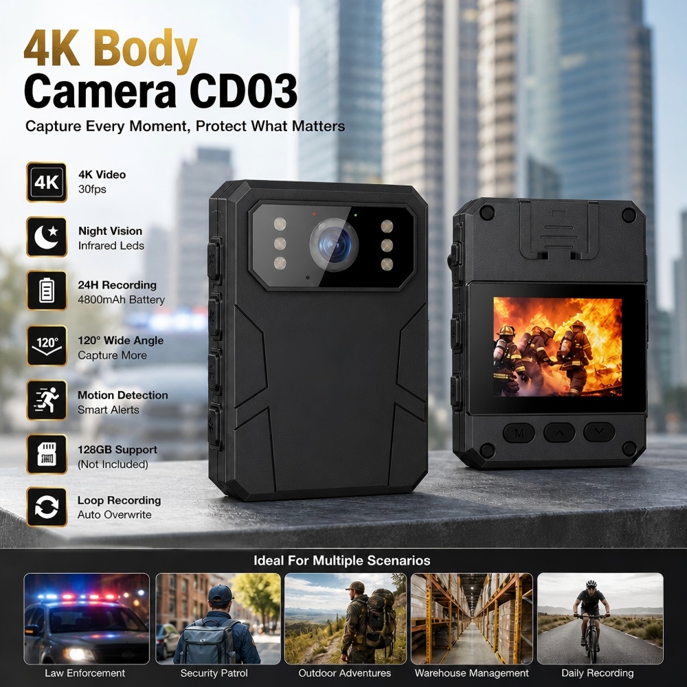 Compact Camera Mirrorless - Telecamera Indossabile per Polizia 1080P DVR,
